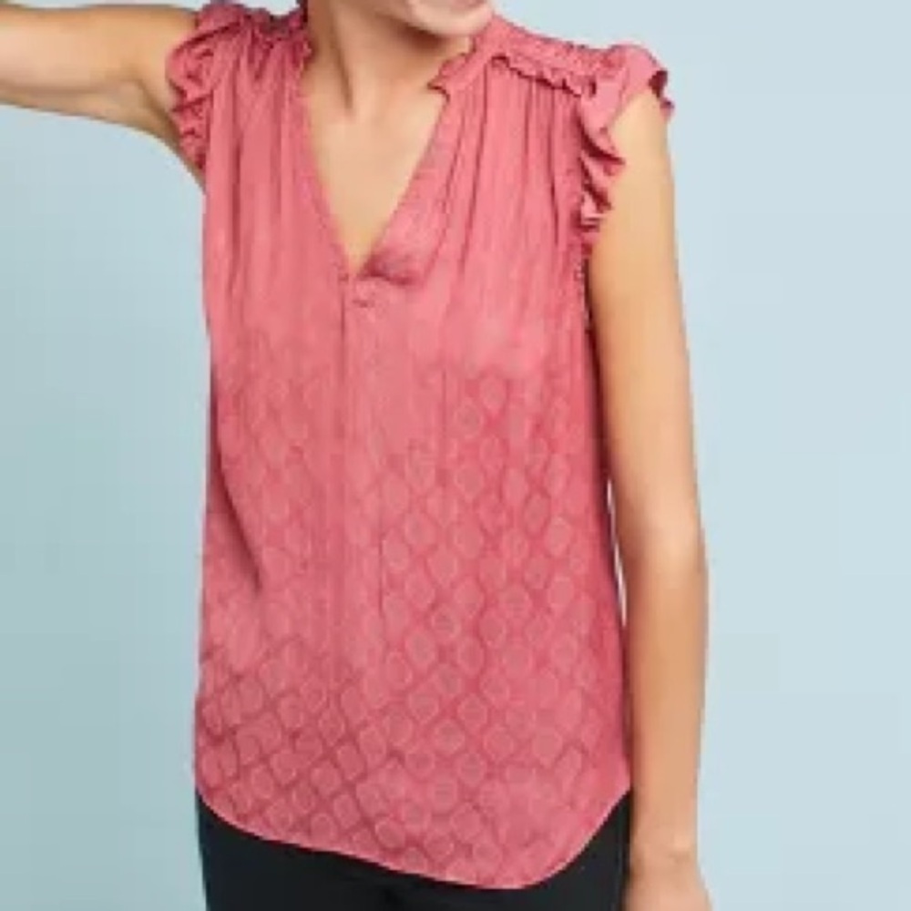 Anthropologie Maeve Ruffle Sleeveless V-Neck Printed Tank Top Blouse Size Small